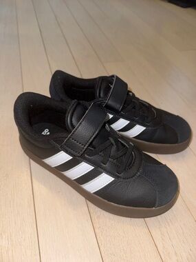 adidas Kids Black and White Velcro Strap Sneakers